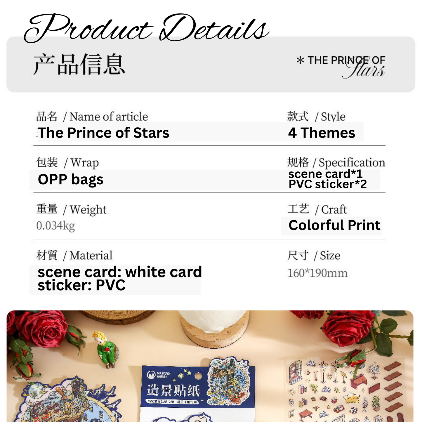 Detail of the Prince of Stars 3D miniature scenery stickers with prince character