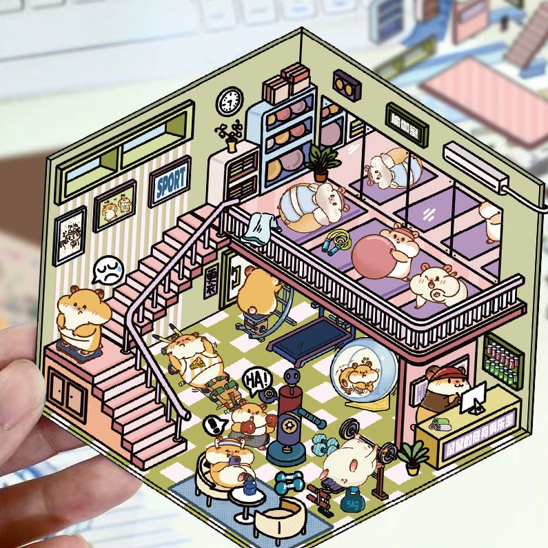 3D sticker scene of hamster gym in use