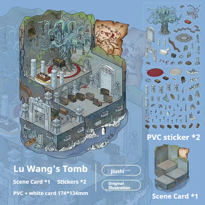 Lu Wang’s Tomb miniature sticker set featuring haunted tombstones and ancient curses.