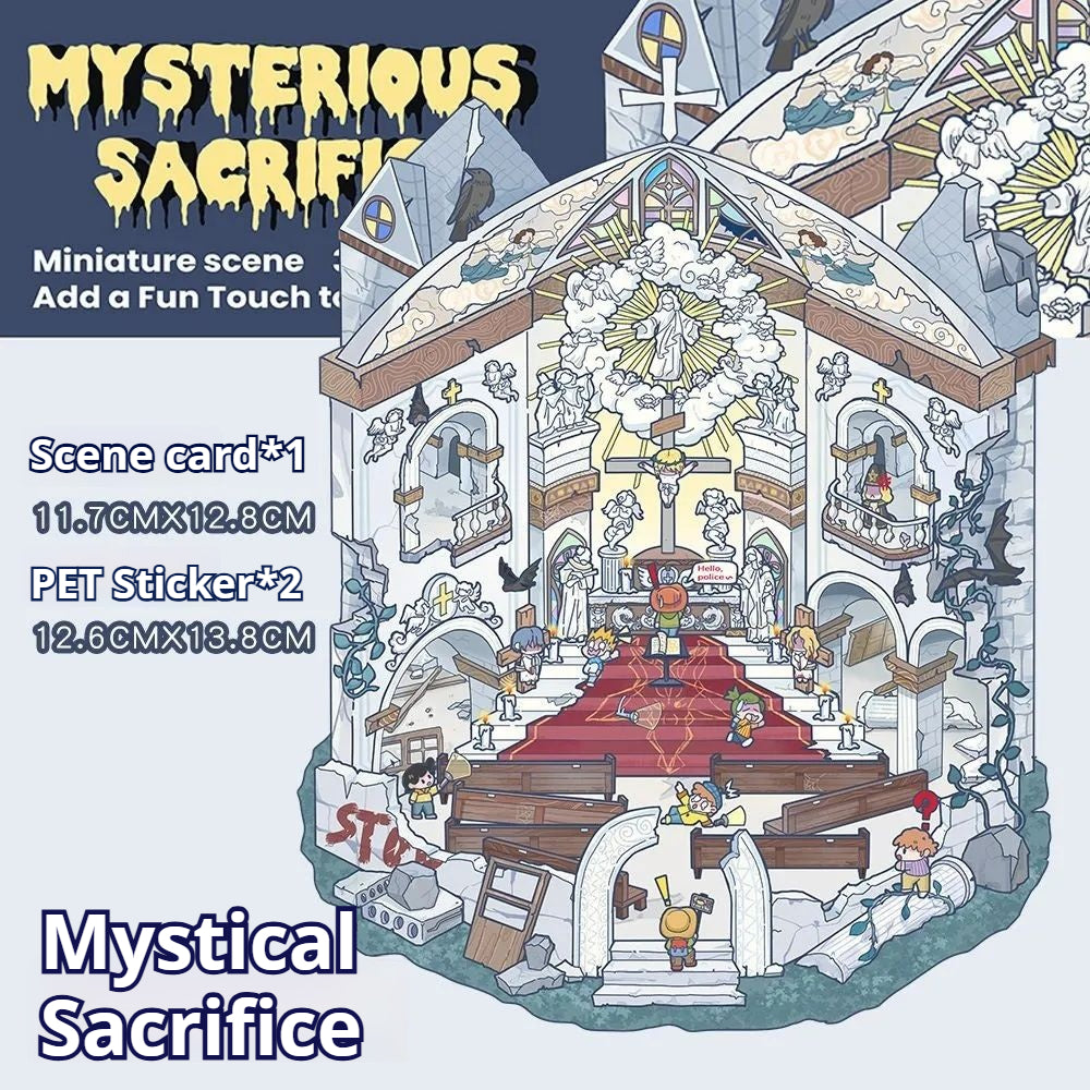 Mysterious Sacrifice scene sticker with ritual candles and eerie symbols.