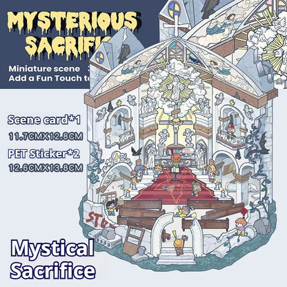 Mysterious Sacrifice scene sticker with ritual candles and eerie symbols.