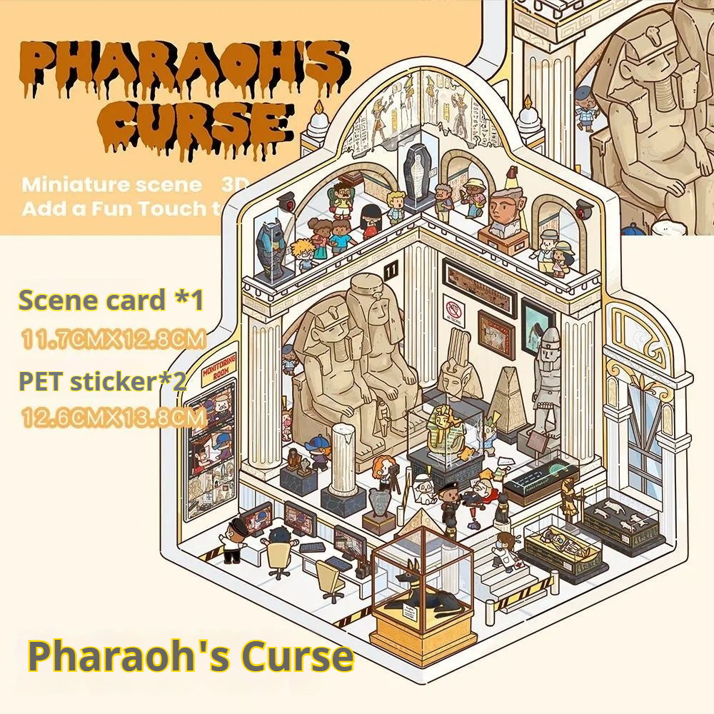 Pharaoh’s Curse horror sticker scene with mummies and golden coffins.