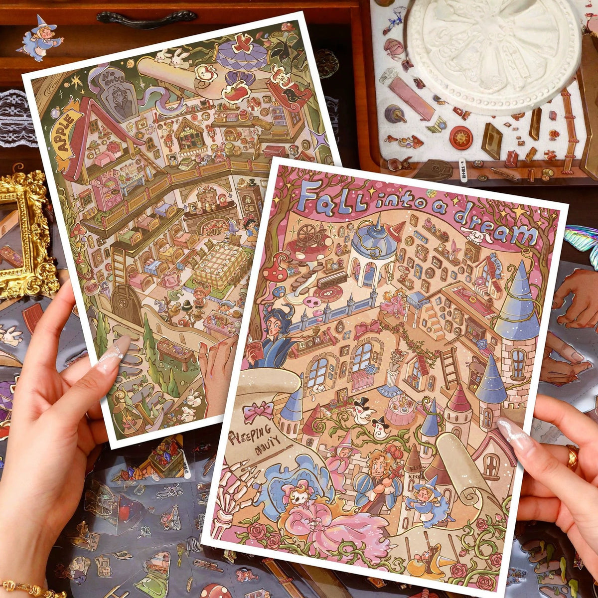  Princess Fairy Tale Sticker Scenes, a 3D isometric princess castle sticker scene with fairy tale characters and scenery stickers