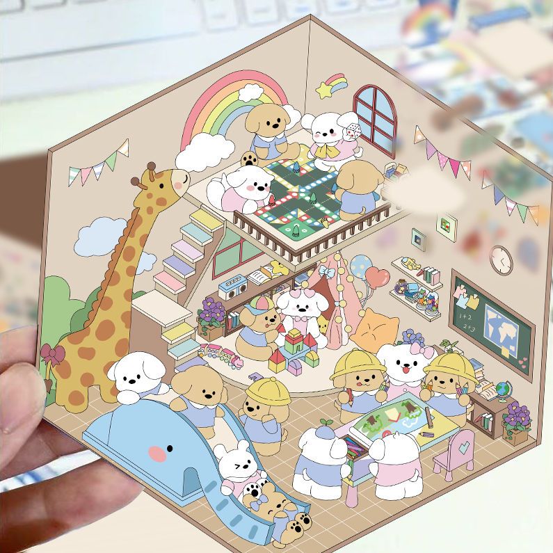 3D sticker scene of Puppy Kindergarten classroom