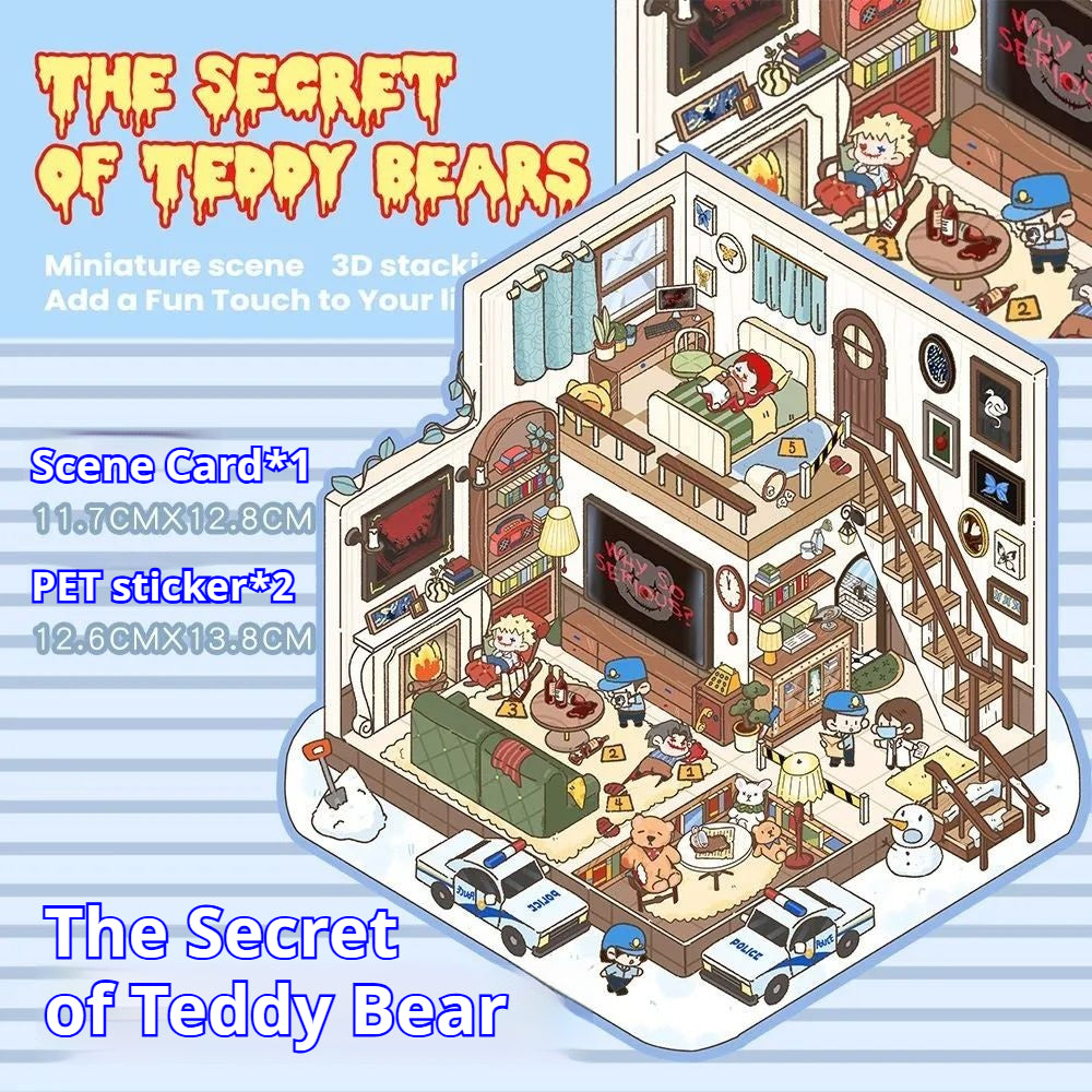The Secret of Teddy Bear sticker set with broken toys and hidden horrors.