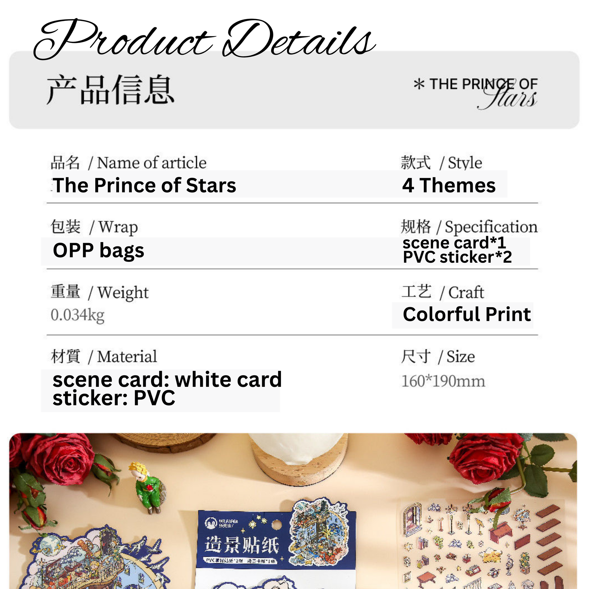 Detail of the Prince of Stars 3D miniature scenery stickers with prince character