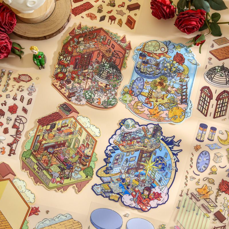 Detail of 4 themes 3D scenery stickers with prince character