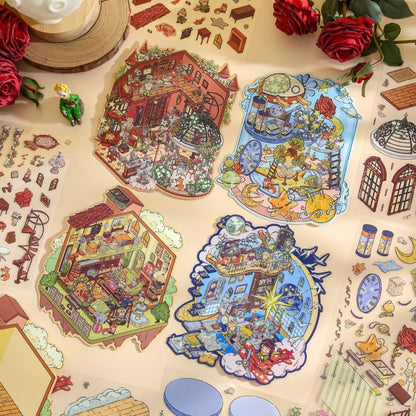 Detail of 4 themes 3D scenery stickers with prince character